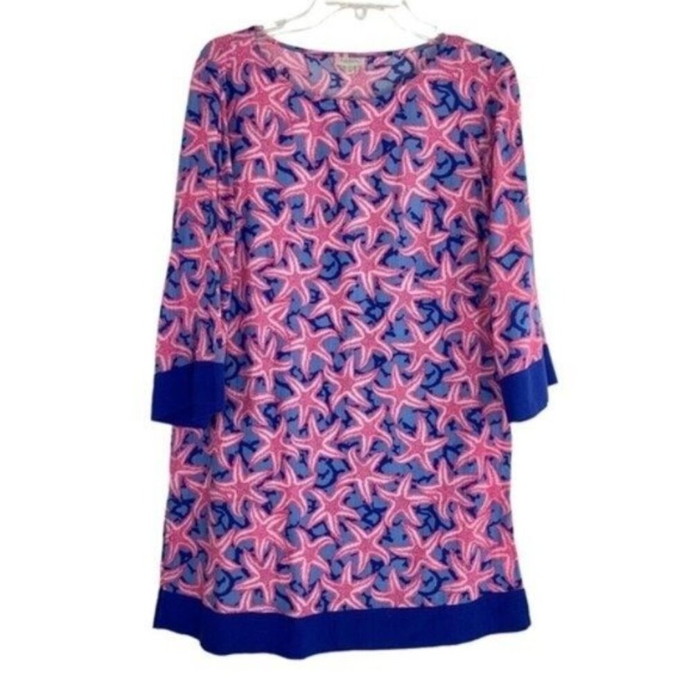 Talbots Lightweight Coastal Starfish Mini Dress Nautical Pink Blue